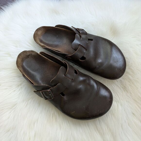 Birkenstock Birks Boston Clogs Sandals Size 44 / 11-11.5 brown oiled leather - Picture 1 of 10